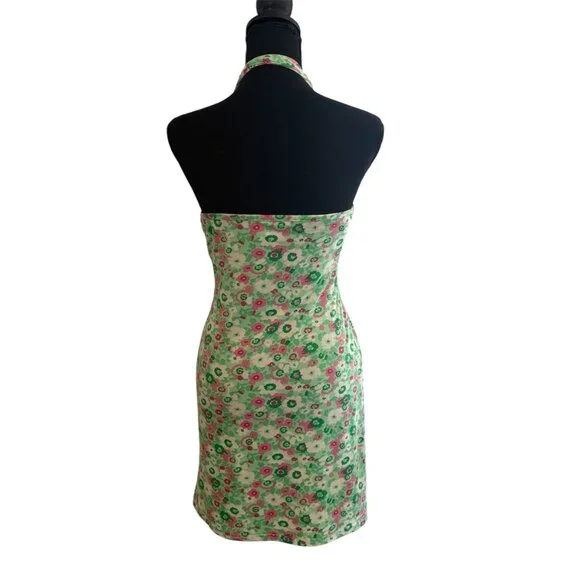 Womens Y2K Floral Fairy Halter Mini Babydoll Dress Green Coquette Preppy M - Picture 3 of 6